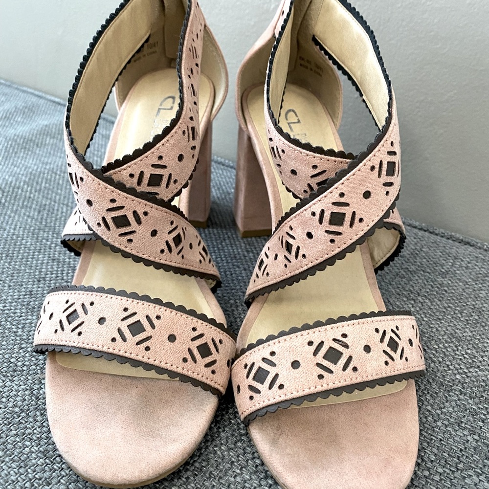 CL by Laundry Blush Suede Laser Cut Strappy Sandal